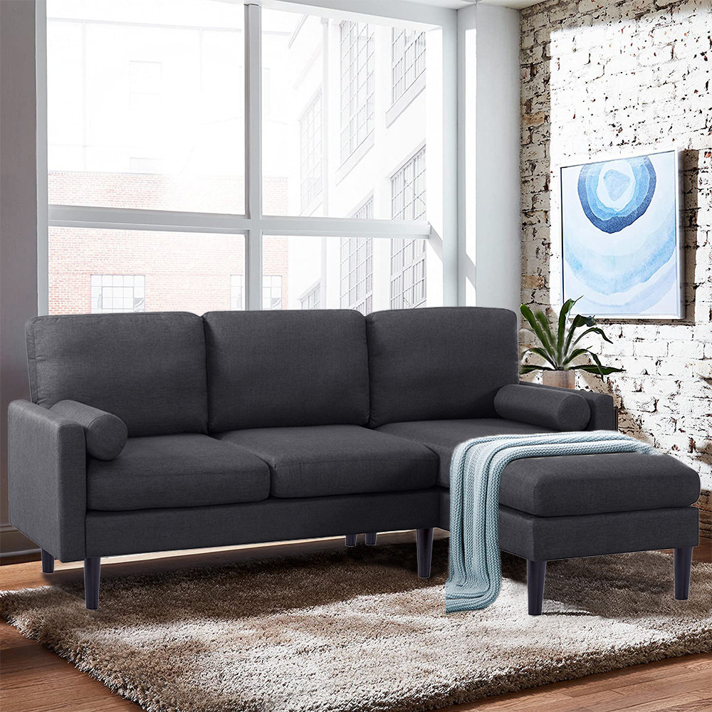 Wade Logan® Bork 79" Wide Reversible Sofa & Chaise with Ottoman